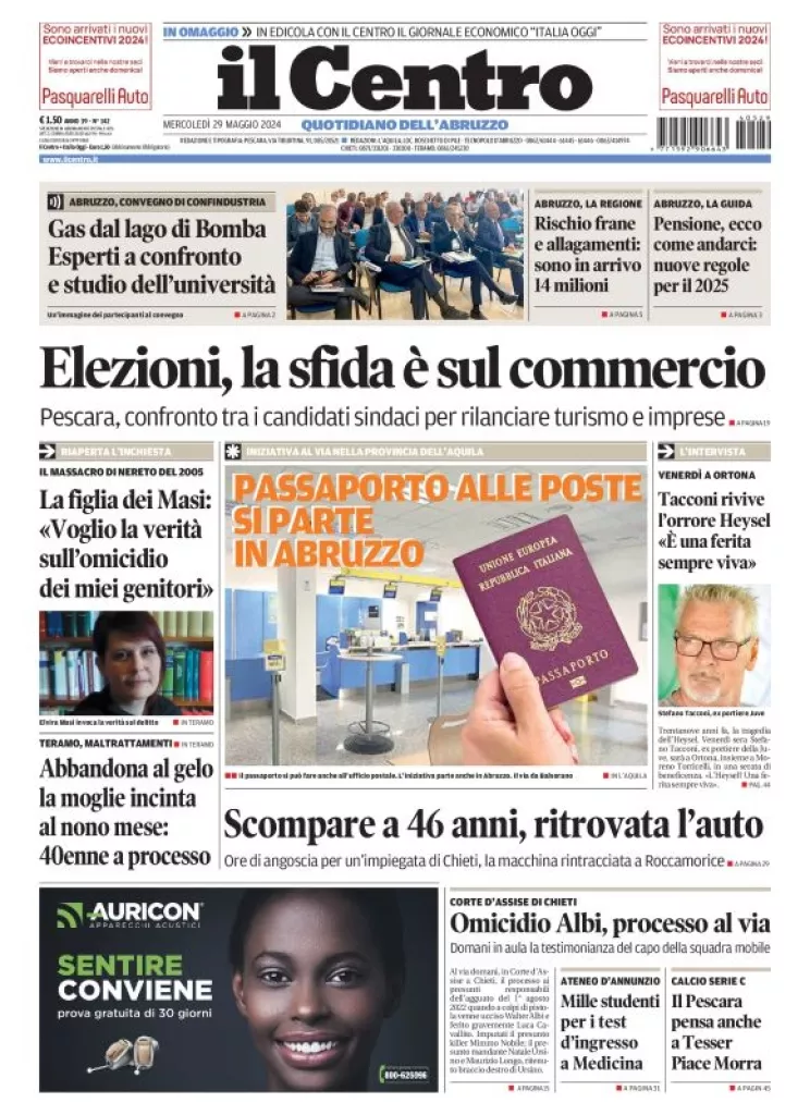 Prima-pagina-il centro-oggi-edizione-del-2024-05-29